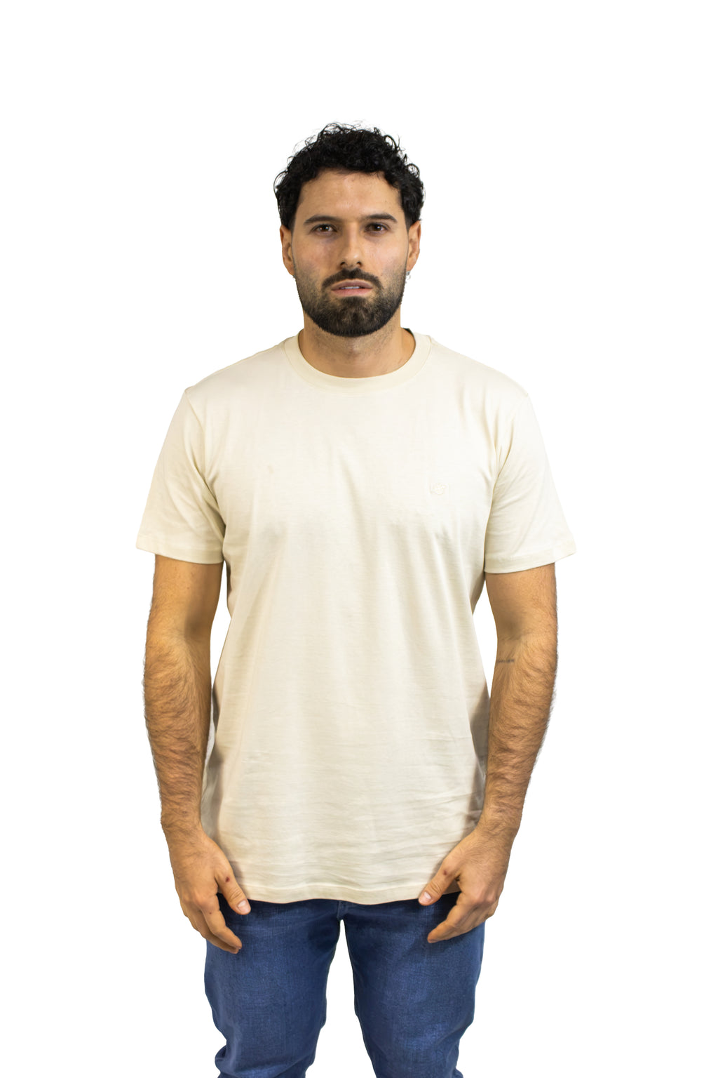 CAMISETA BÁSICA LIVIANA CUELLO REDONDO BEIGE PARA HOMBRE