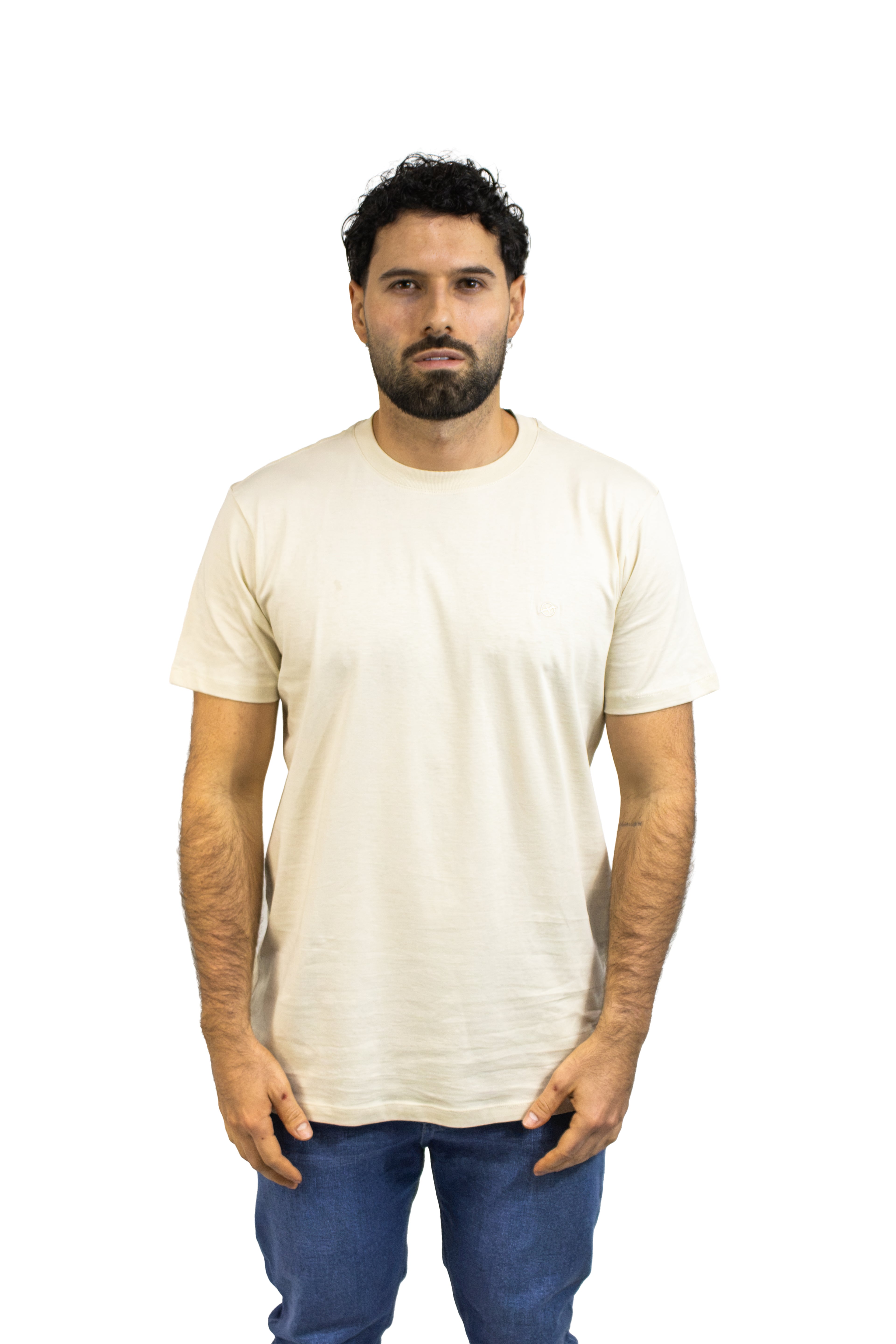 CAMISETA BÁSICA LIVIANA CUELLO REDONDO BEIGE PARA HOMBRE