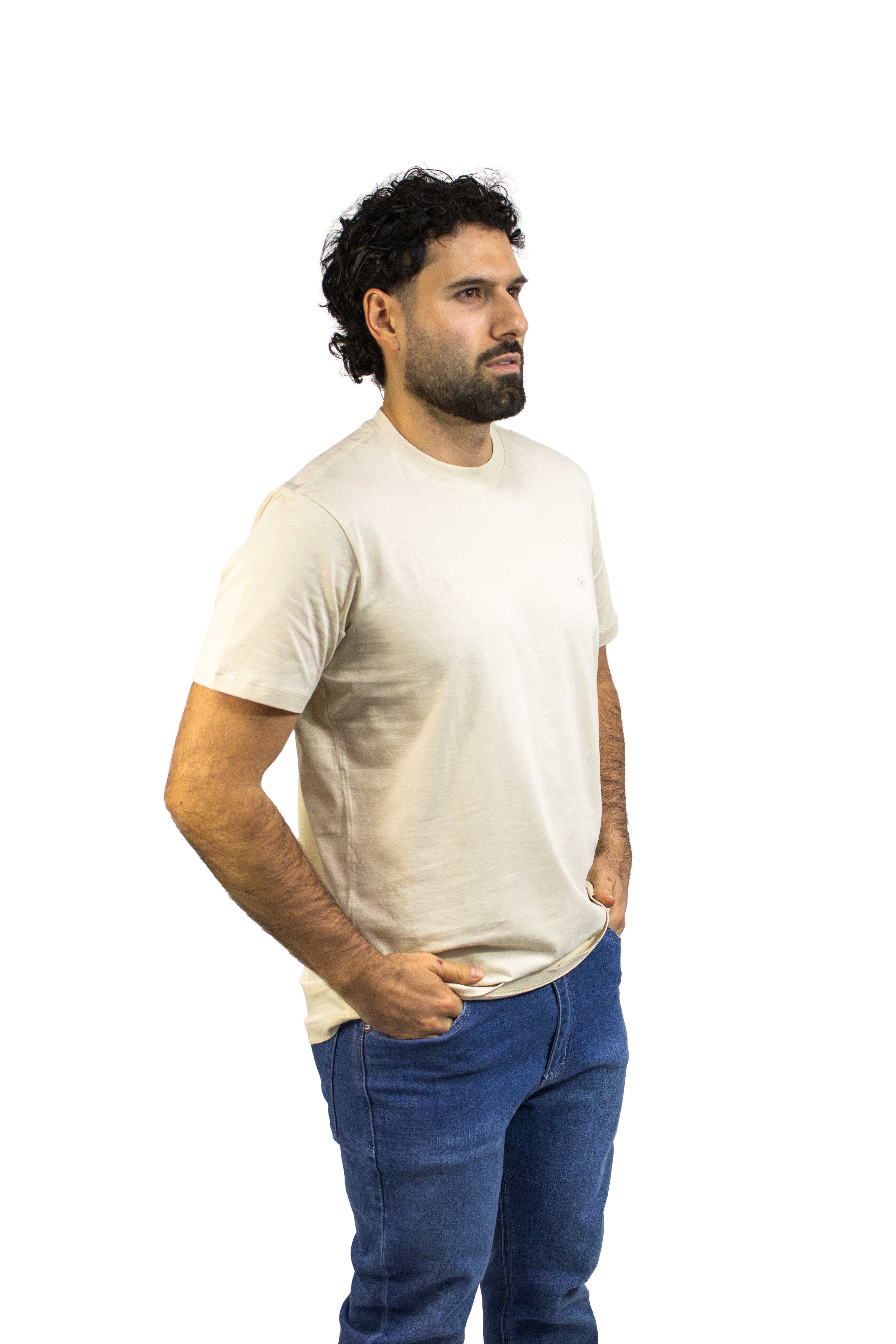 CAMISETA BÁSICA LIVIANA CUELLO REDONDO BEIGE PARA HOMBRE