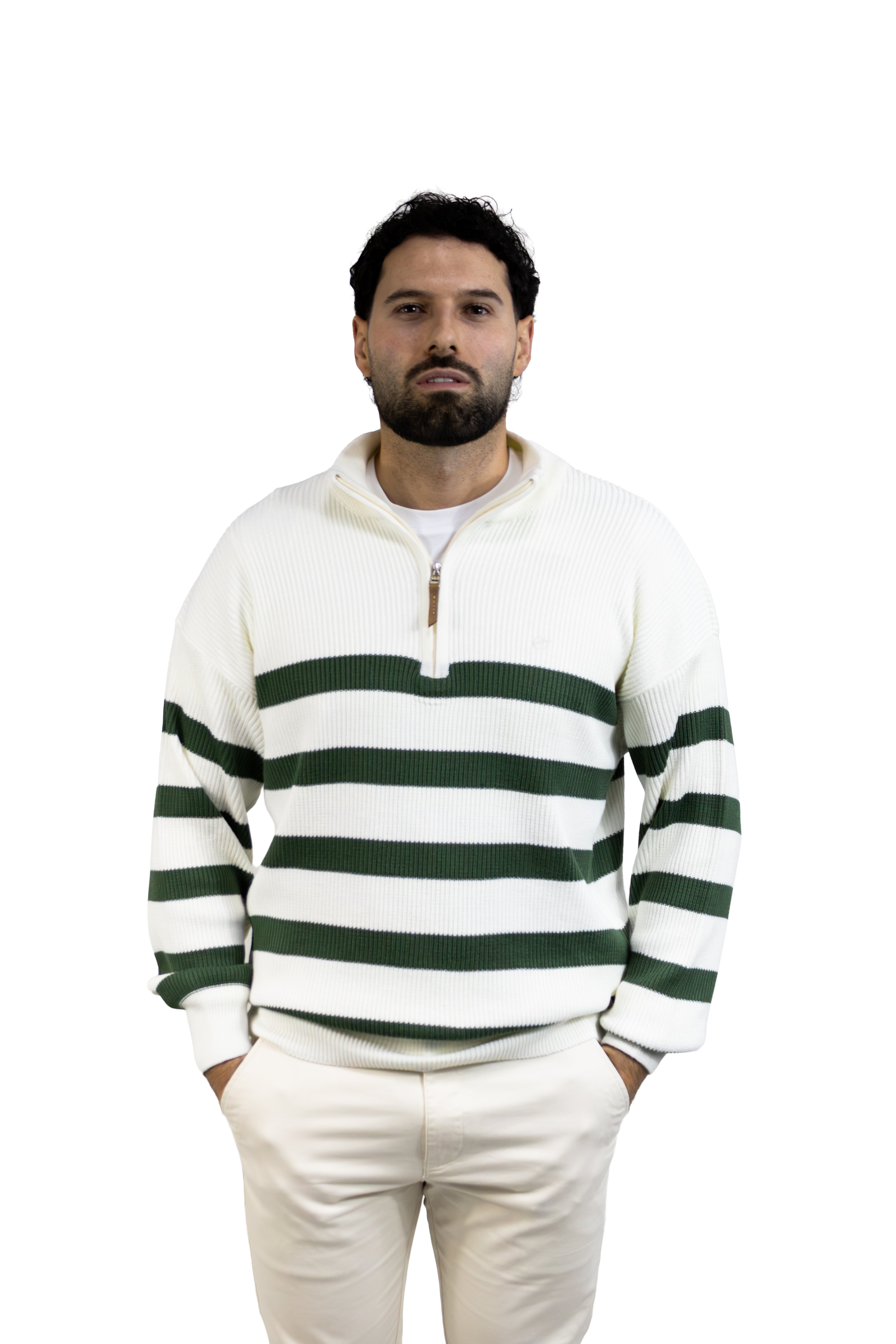 SACO DE RAYAS VERDE CON CIERRE PARA HOMBRE