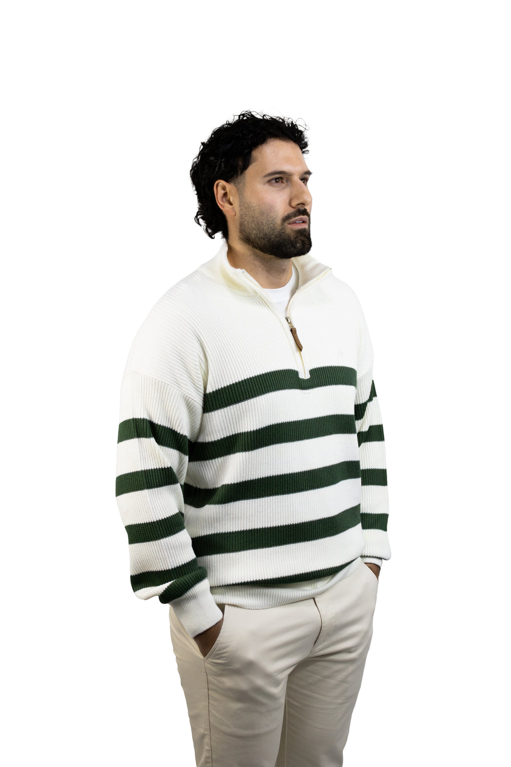 SACO DE RAYAS VERDE CON CIERRE PARA HOMBRE