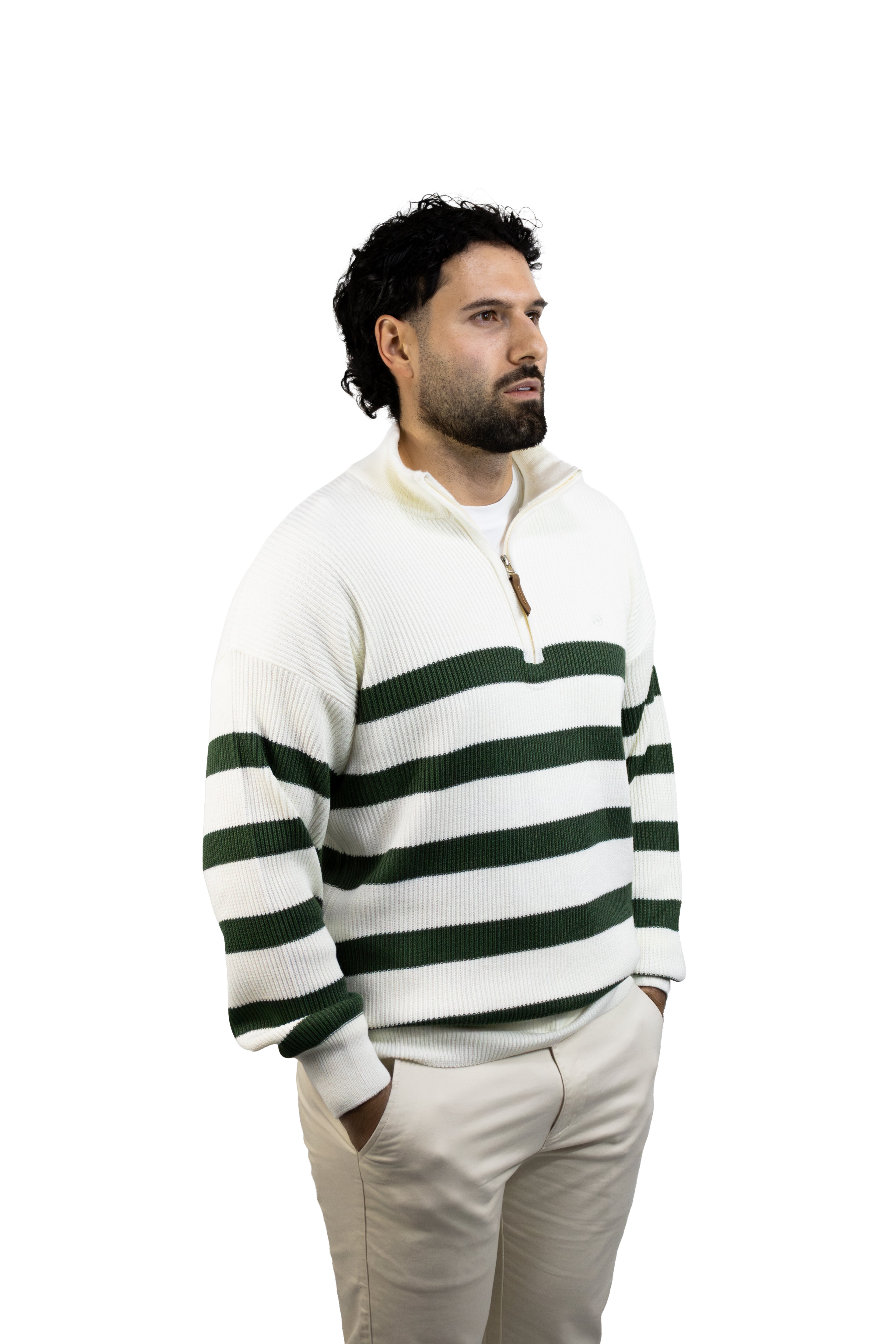 SACO DE RAYAS VERDE CON CIERRE PARA HOMBRE