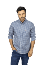 CAMISA MANGA LARGA CUADROS AZUL OSCURO PARA HOMBRE