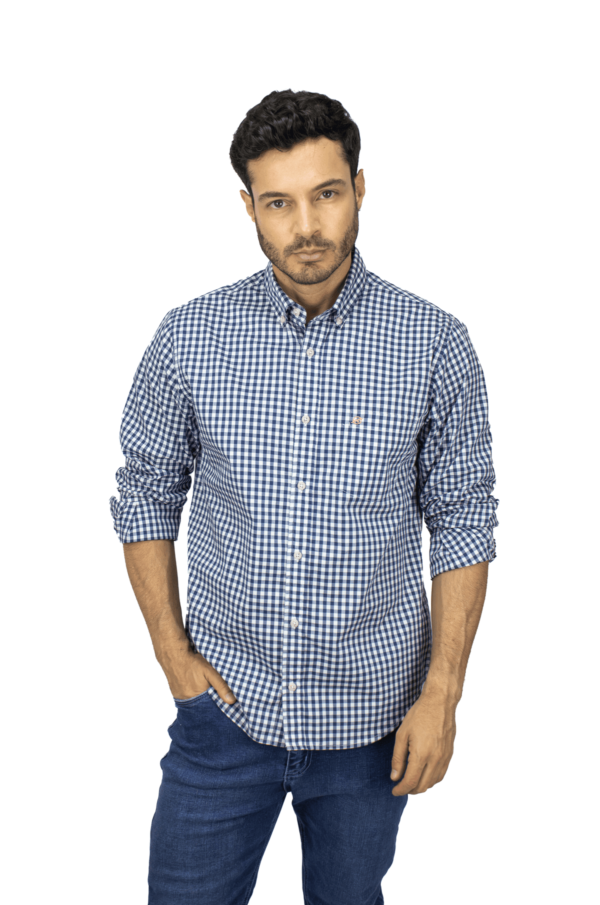 CAMISA MANGA LARGA CUADROS AZUL OSCURO PARA HOMBRE