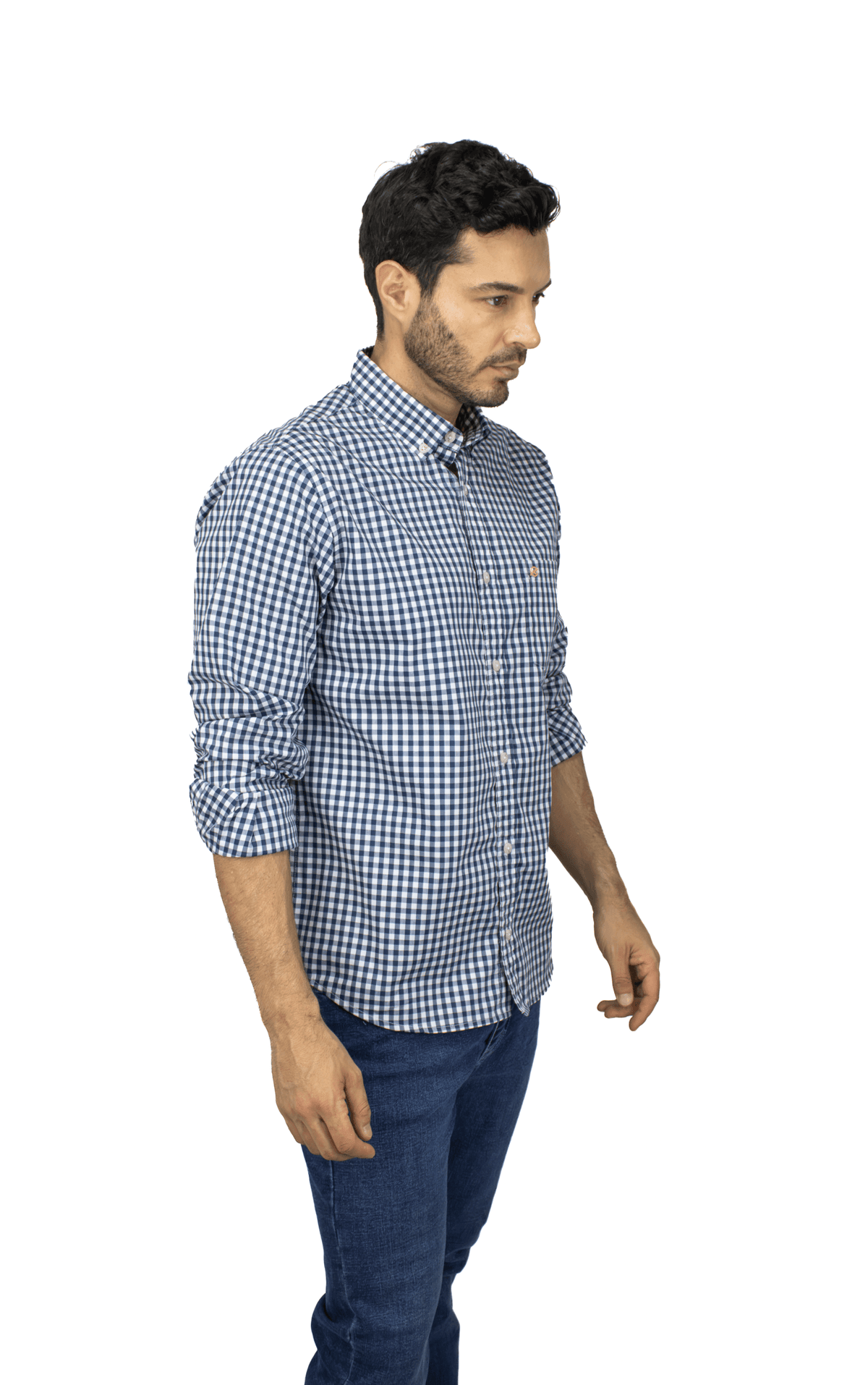 CAMISA MANGA LARGA CUADROS AZUL OSCURO PARA HOMBRE