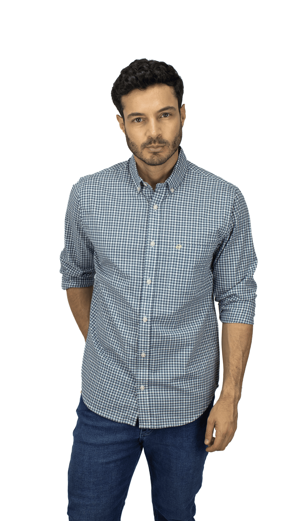 CAMISA MANGA LARGA CUADROS GRIS PARA HOMBRE
