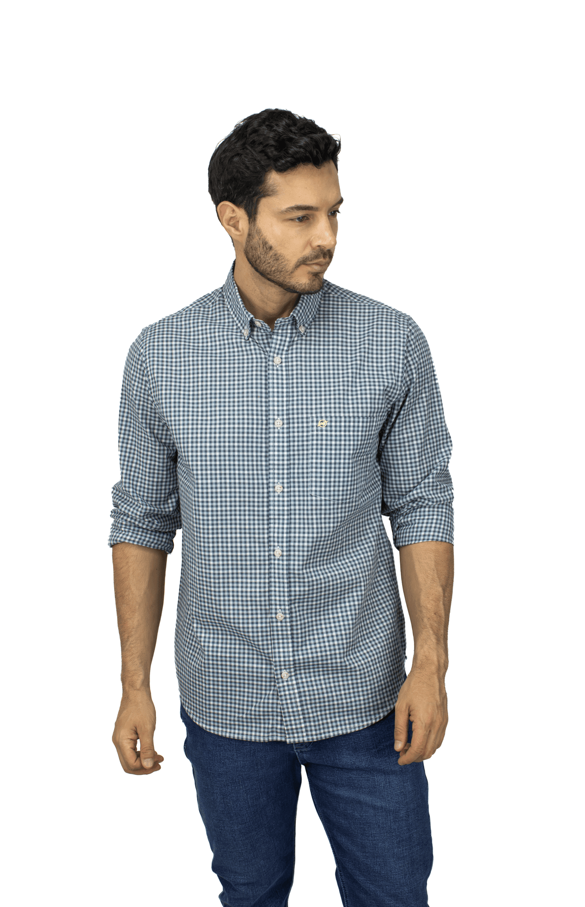 CAMISA MANGA LARGA CUADROS GRIS PARA HOMBRE