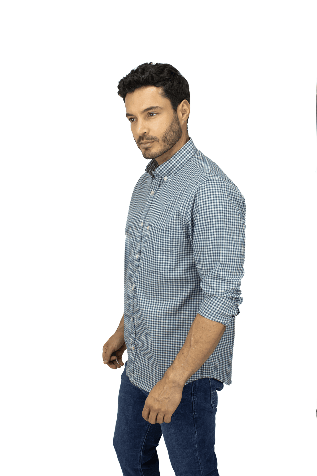 CAMISA MANGA LARGA CUADROS GRIS PARA HOMBRE