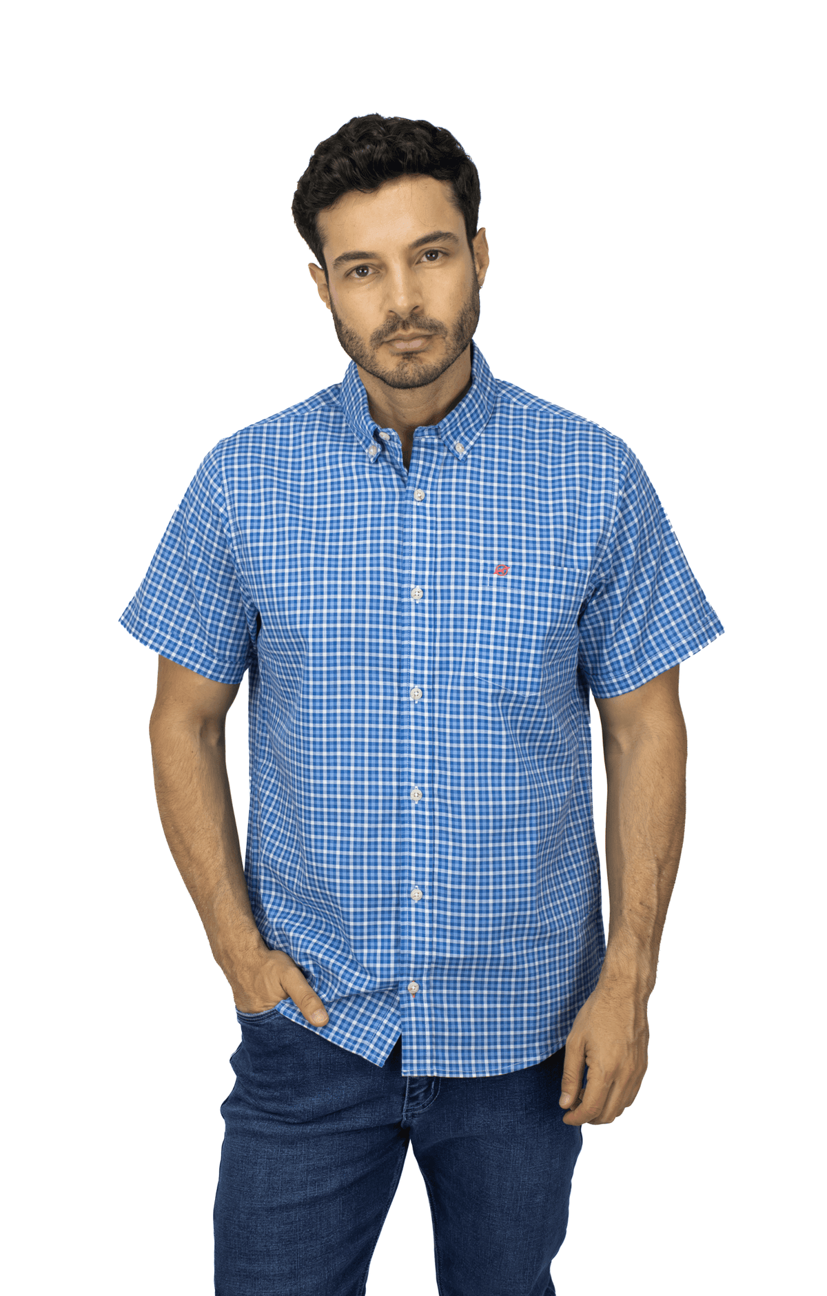 CAMISA MANGA CORTA CUADROS AZUL OSCURO PARA HOMBRE