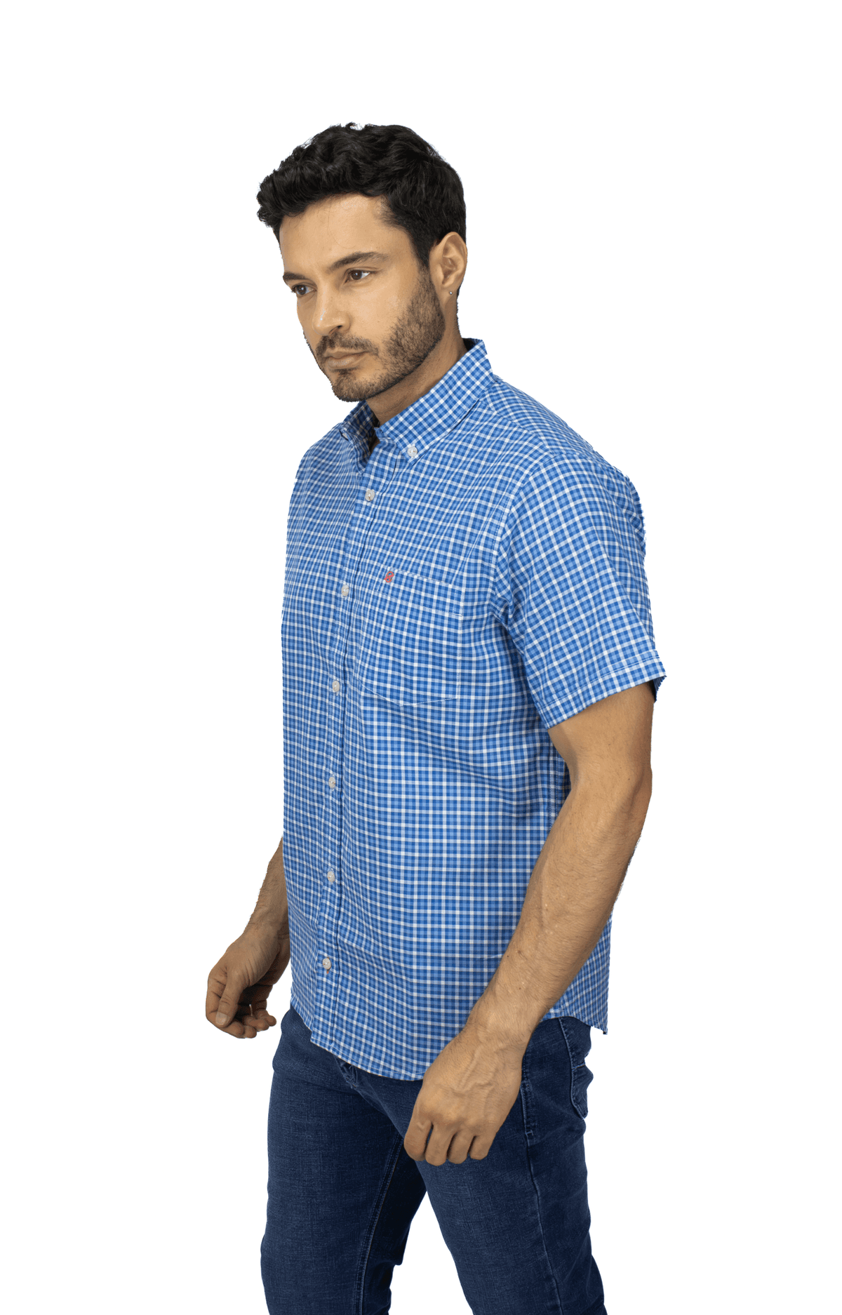 CAMISA MANGA CORTA CUADROS AZUL OSCURO PARA HOMBRE