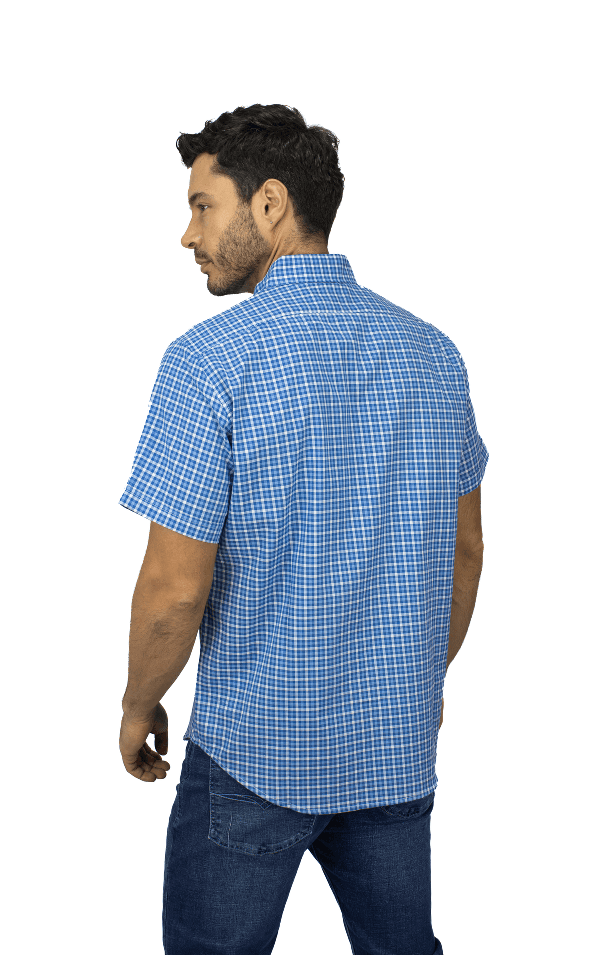 CAMISA MANGA CORTA CUADROS AZUL OSCURO PARA HOMBRE