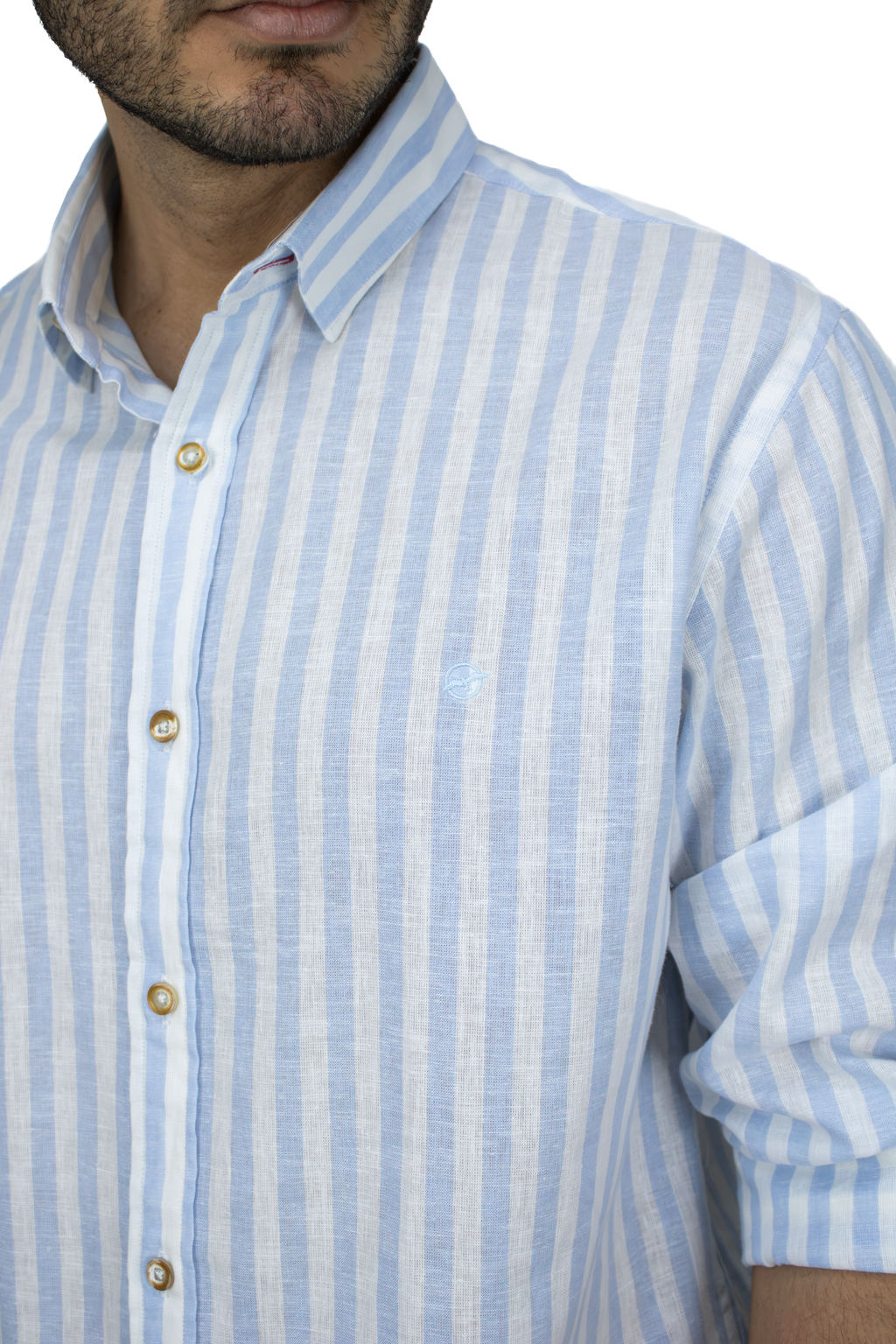 CAMISA MANGA LARGA AZUL LINO ALGODÓN