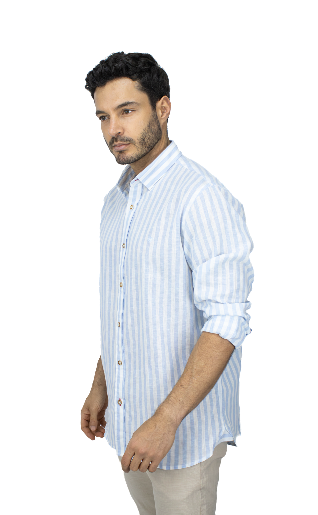 CAMISA MANGA LARGA AZUL LINO ALGODÓN