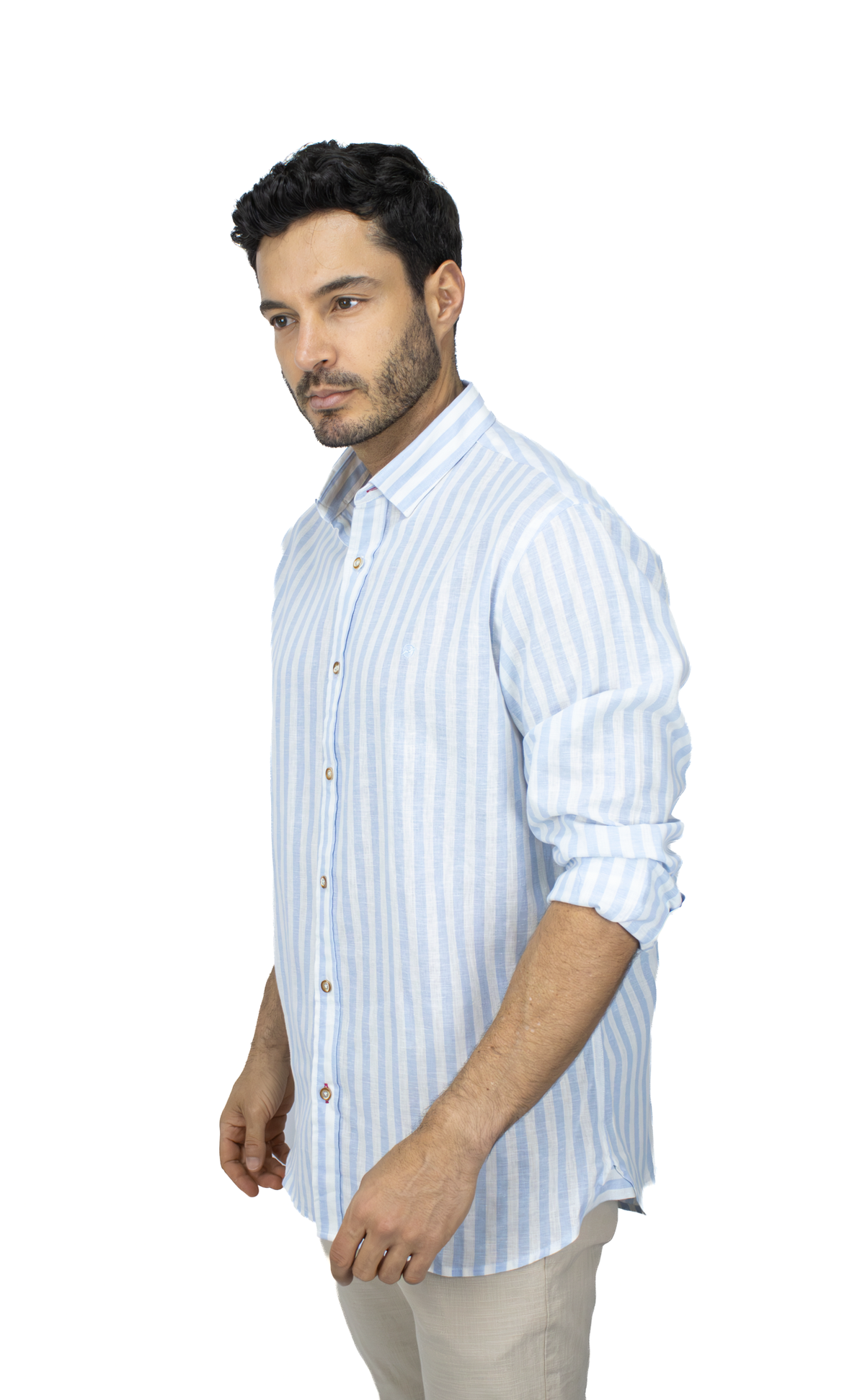 CAMISA MANGA LARGA AZUL LINO ALGODÓN