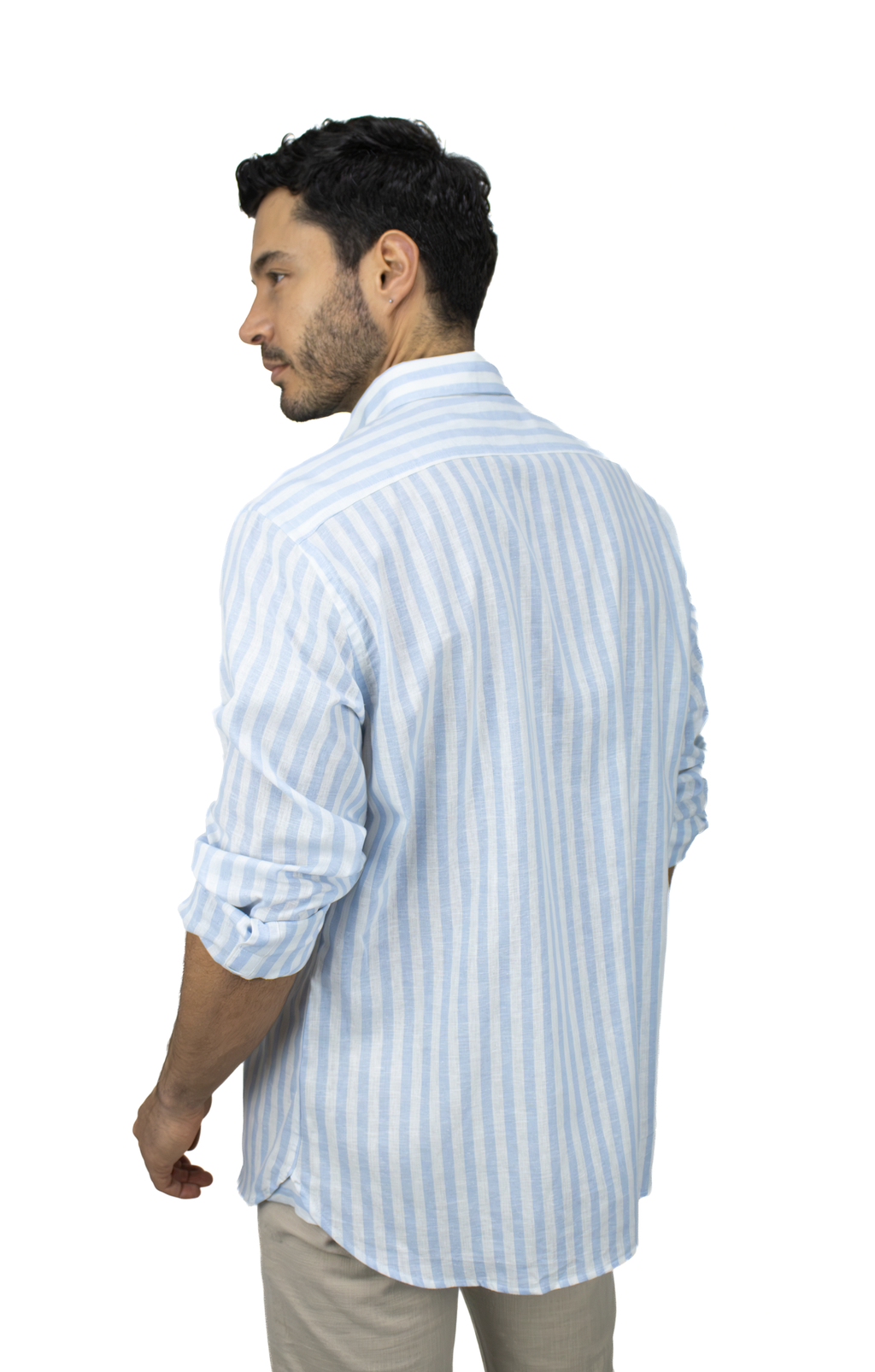 CAMISA MANGA LARGA AZUL LINO ALGODÓN