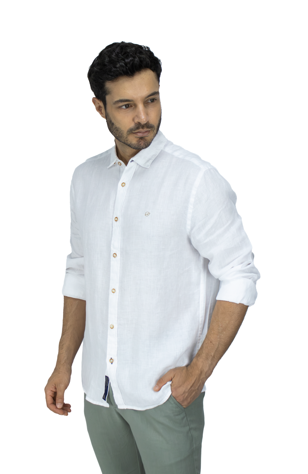 CAMISA LINO MANGA LARGA BLANCO PARA HOMBRE