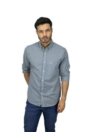 CAMISA MANGA LARGA CUADROS GRIS PARA HOMBRE