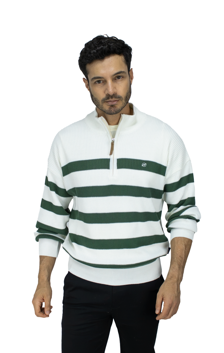 SACO DE RAYAS VERDE CON CIERRE PARA HOMBRE