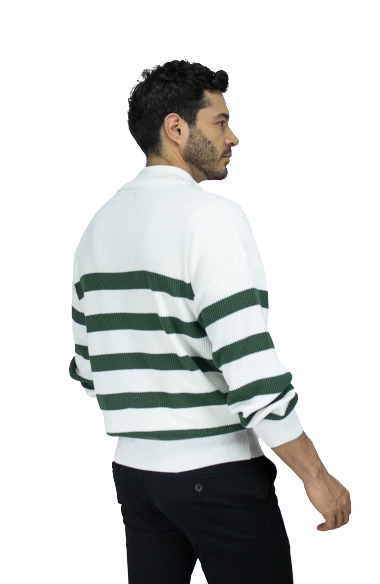 SACO DE RAYAS VERDE CON CIERRE PARA HOMBRE