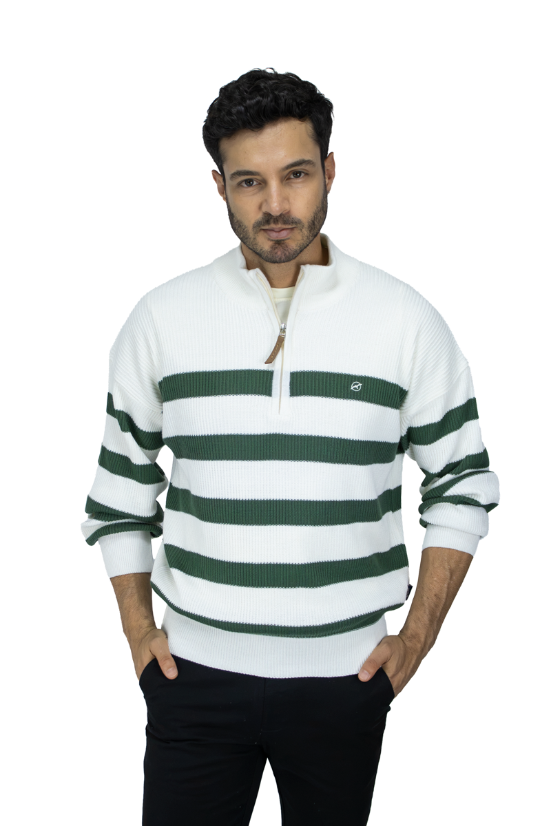 SACO DE RAYAS VERDE CON CIERRE PARA HOMBRE