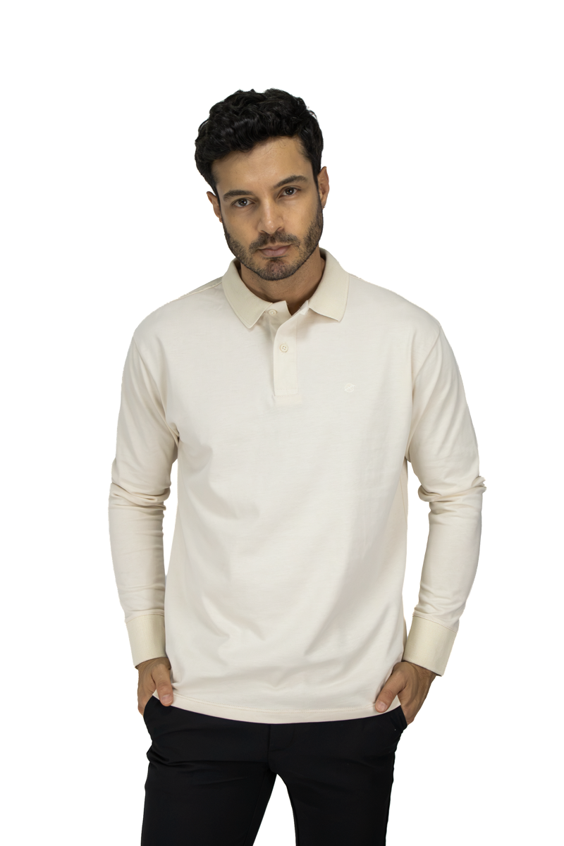 POLO MANGA LARGA MARFIL PARA HOMBRE
