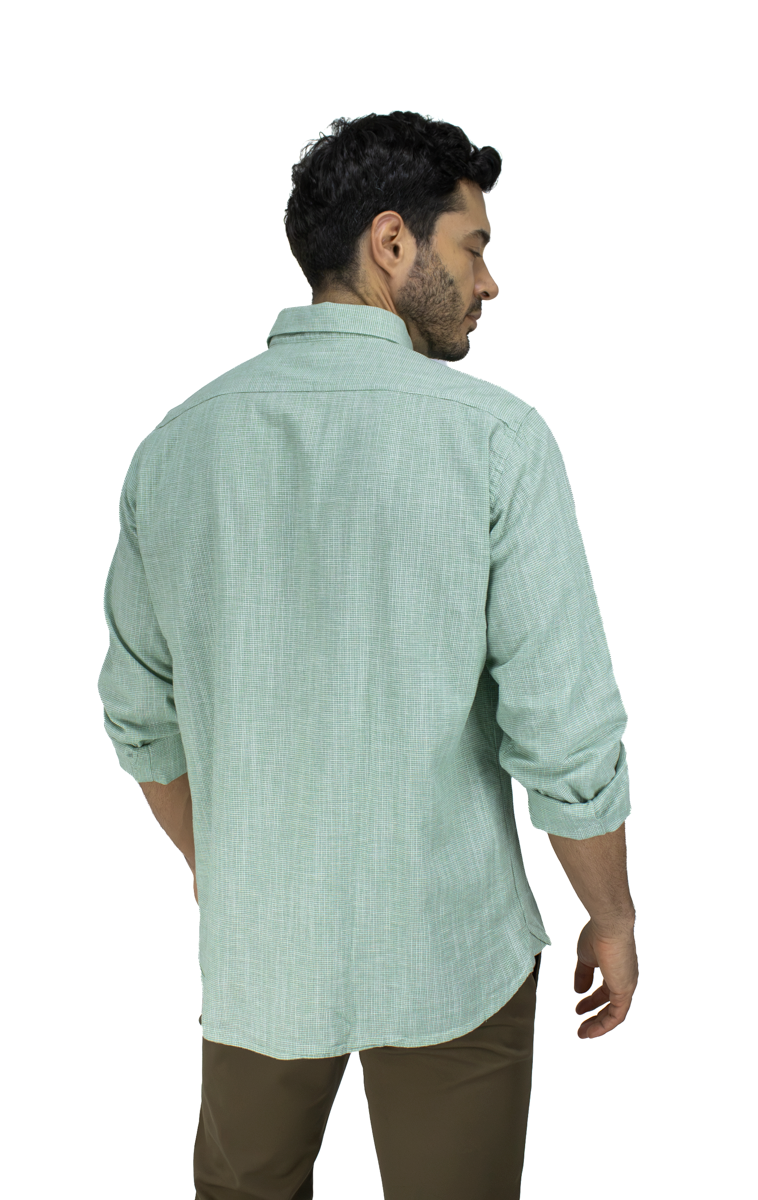 CAMISA MANGA LARGA VERDE ALGODÓN LINO PERUANO