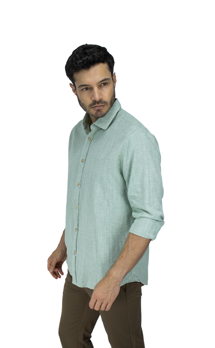 CAMISA MANGA LARGA VERDE ALGODÓN LINO PERUANO