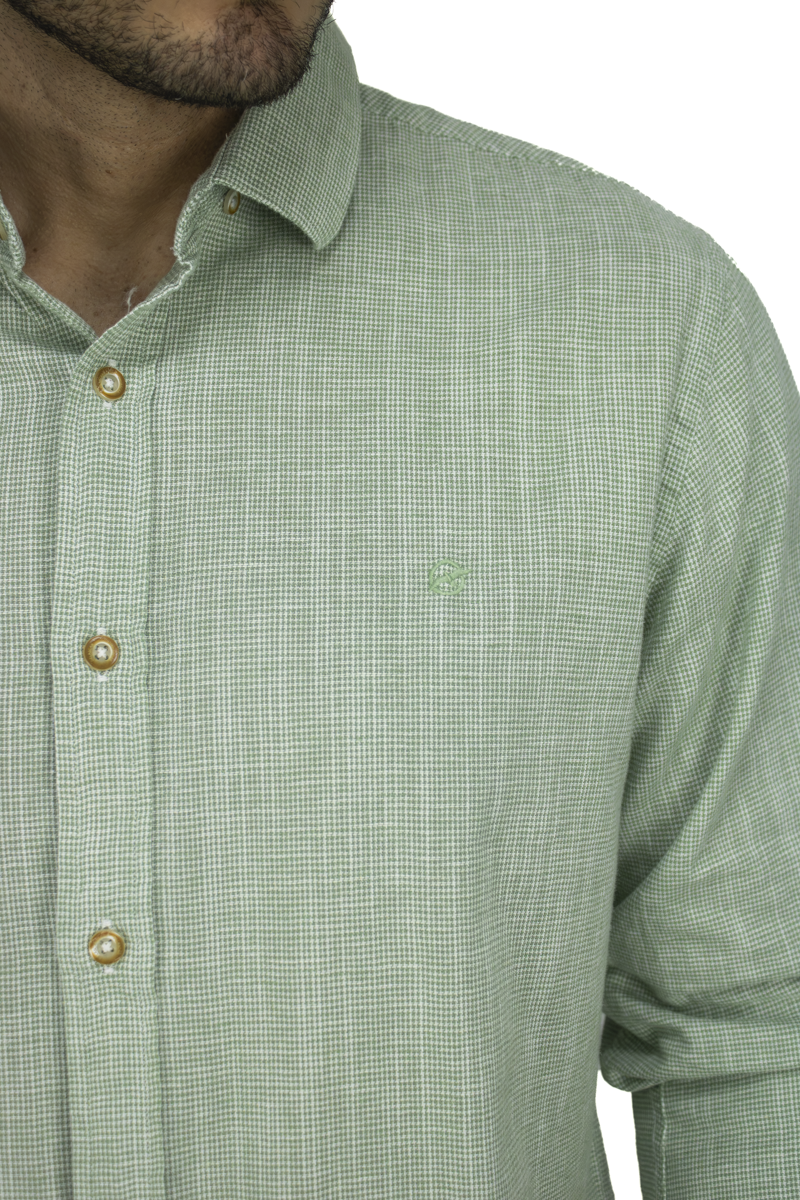 CAMISA MANGA LARGA VERDE ALGODÓN LINO PERUANO