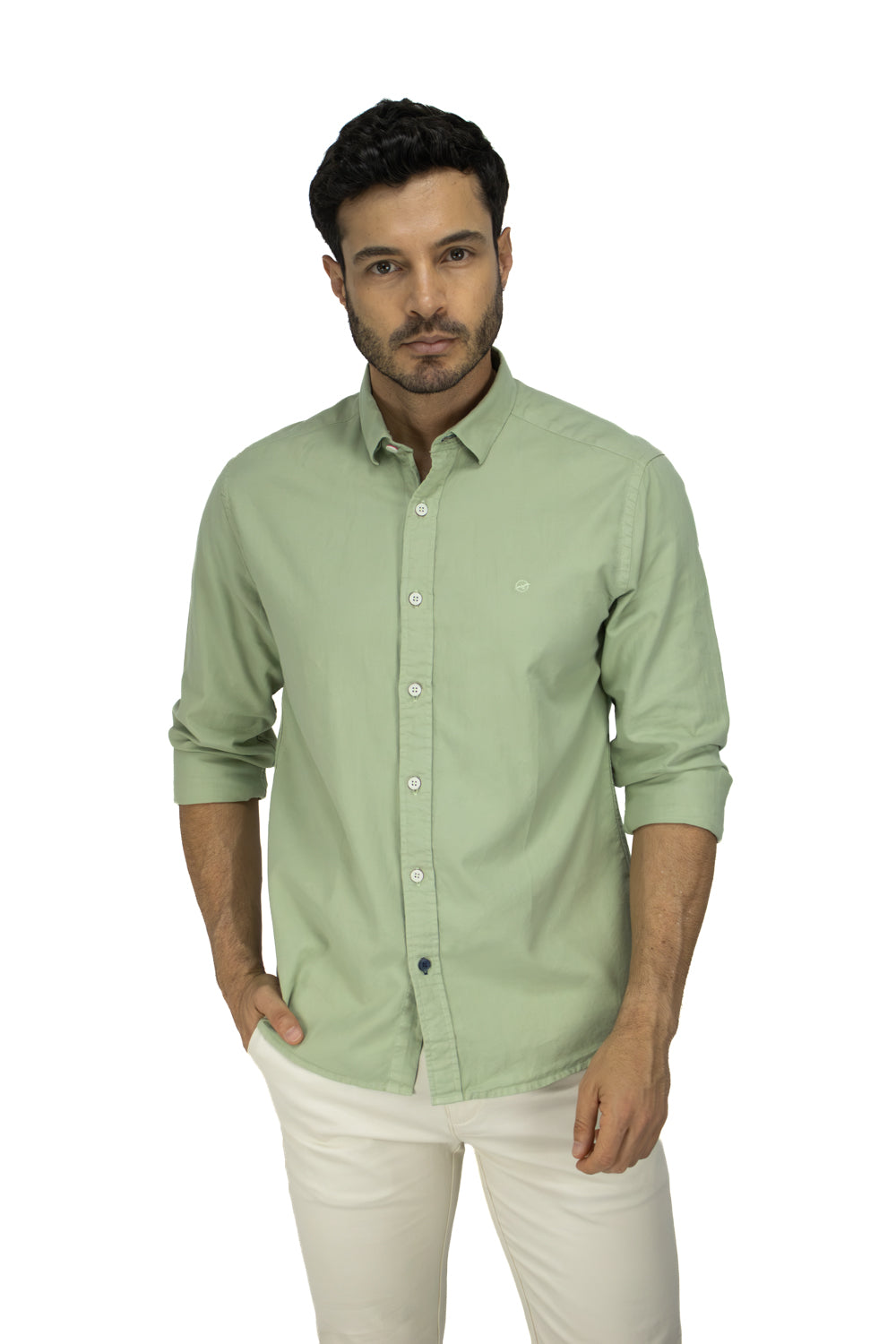 CAMISA MANGA LARGA OXFORD VERDE AGUA PARA HOMBRE