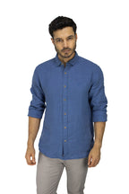 CAMISA LINO MANGA LARGA AZUL REY PARA HOMBRE