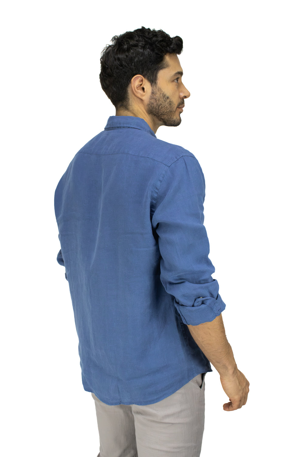 CAMISA LINO MANGA LARGA AZUL REY PARA HOMBRE