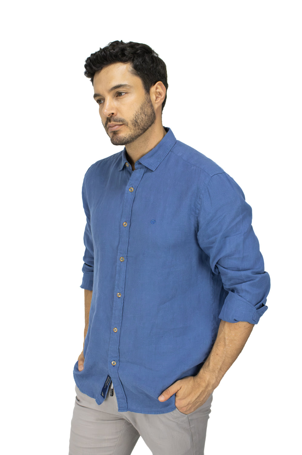 CAMISA LINO MANGA LARGA AZUL REY PARA HOMBRE