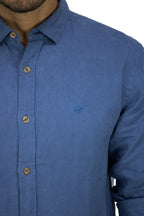 CAMISA LINO MANGA LARGA AZUL REY PARA HOMBRE