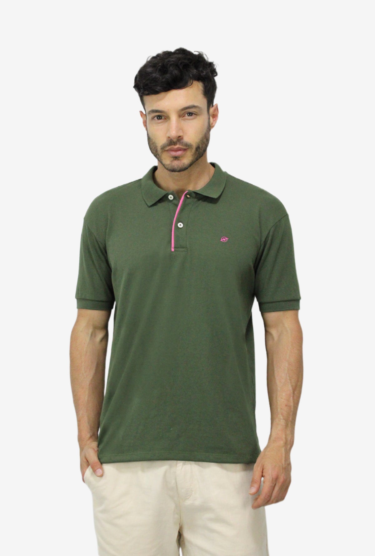 Camiseta Tipo Polo Verde Militar Para Hombre DMPM09