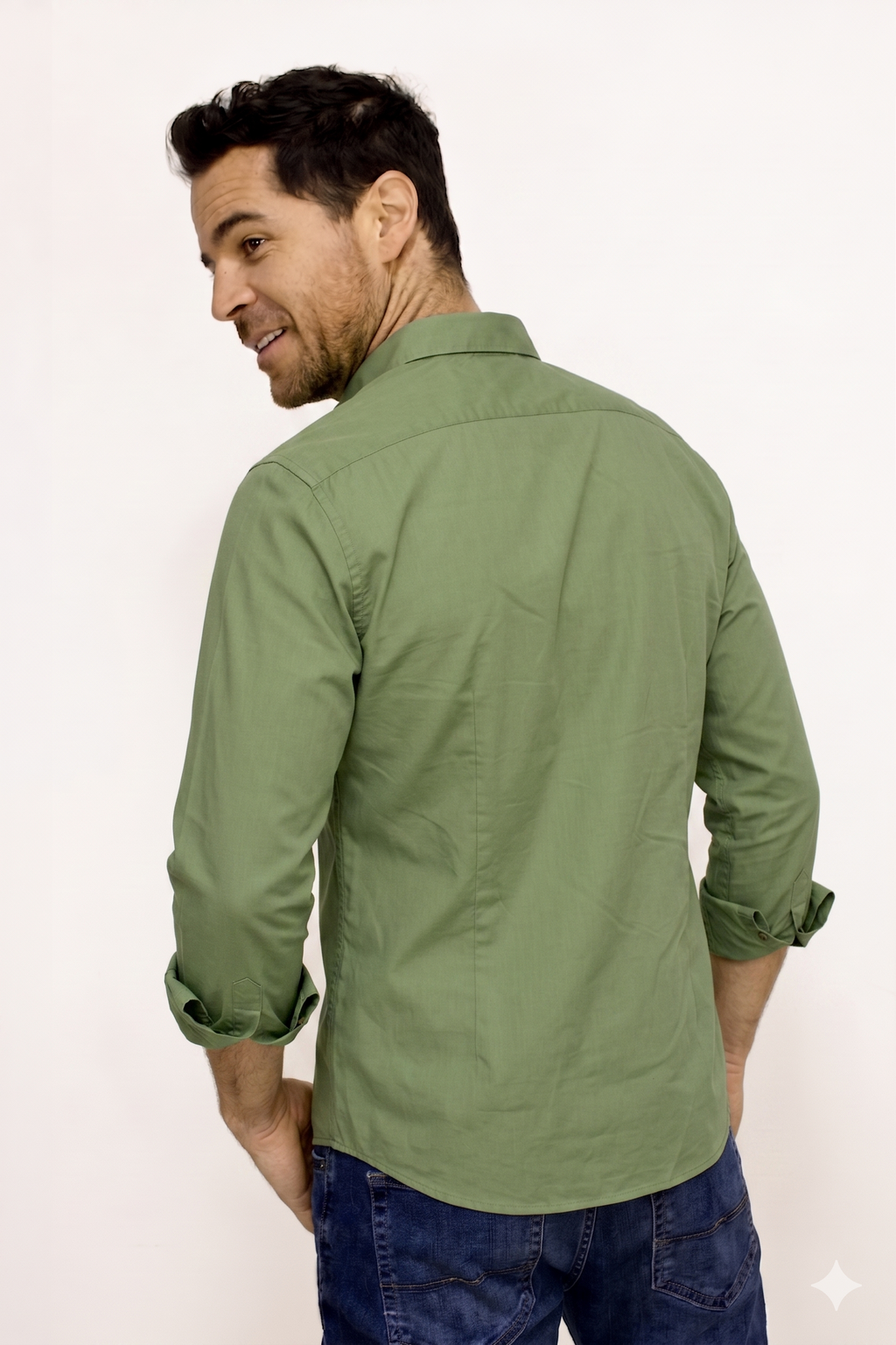 Camisa Manga Larga Verde Para Hombre