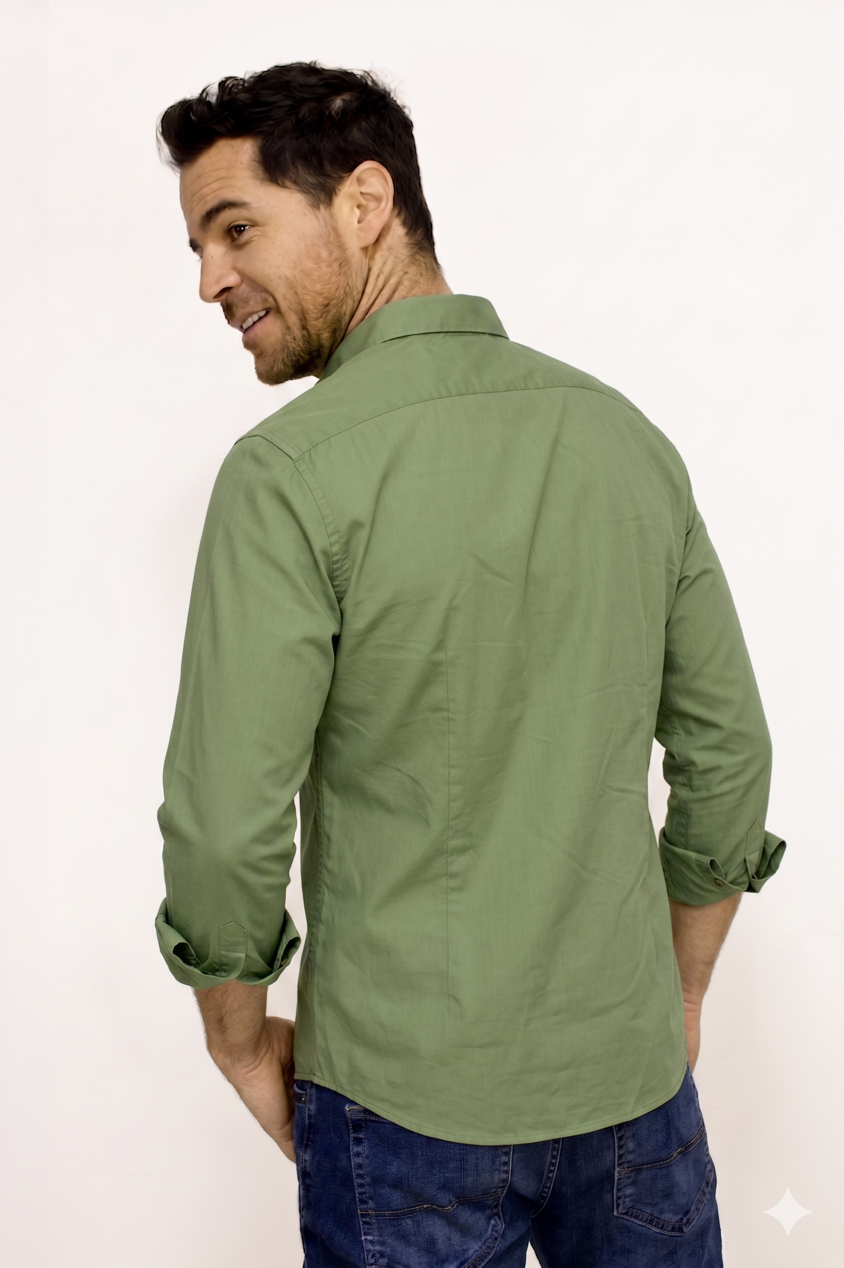 Camisa Manga Larga Verde Para Hombre