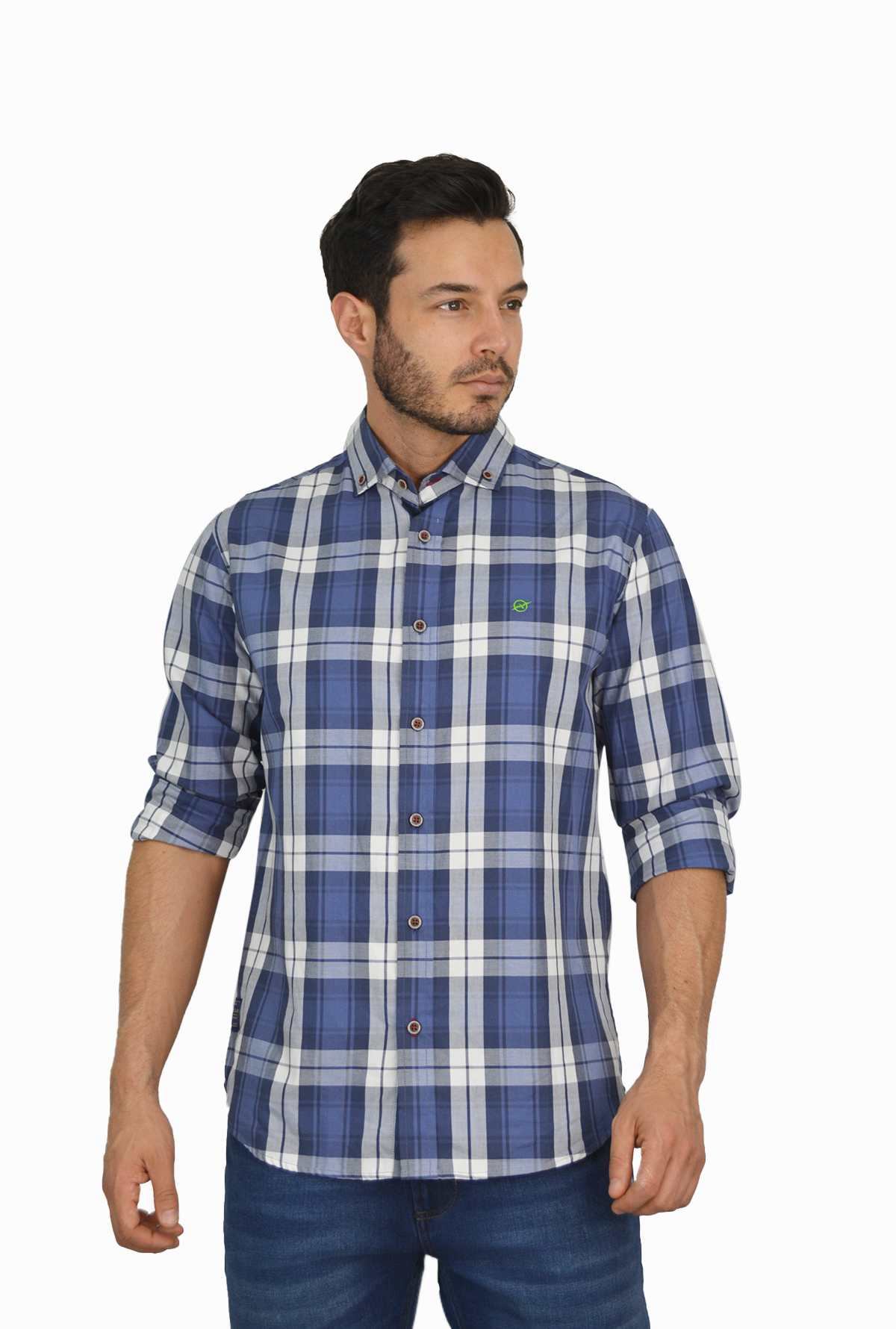 Camisa manga larga a cuadros Azul para Hombre CML3115