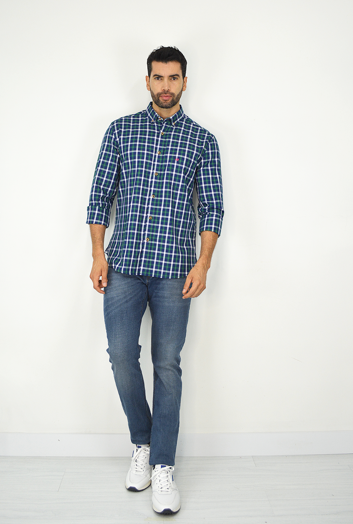Camisa manga larga a cuadros azul para Hombre CML3105