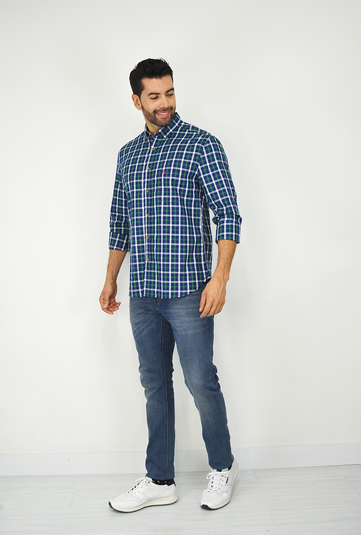 Camisa manga larga a cuadros azul para Hombre CML3105