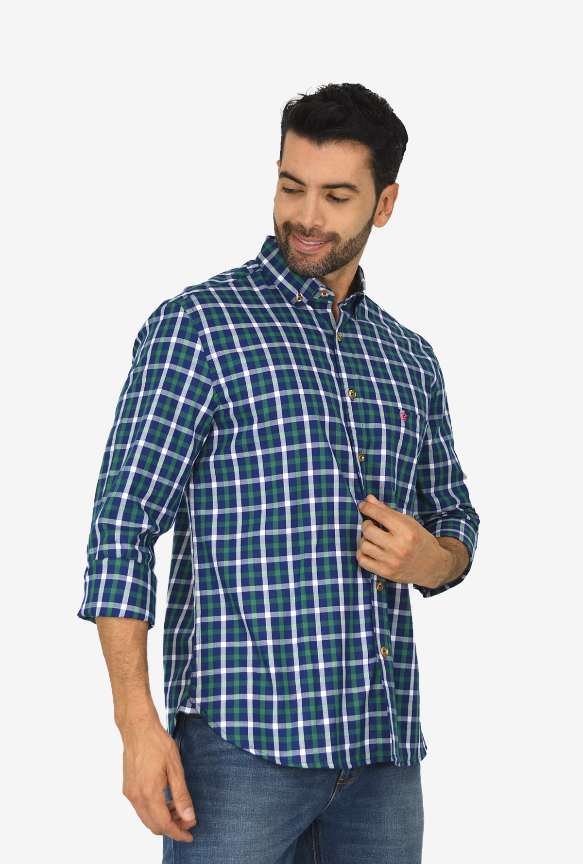 Camisa manga larga a cuadros azul para Hombre CML3105