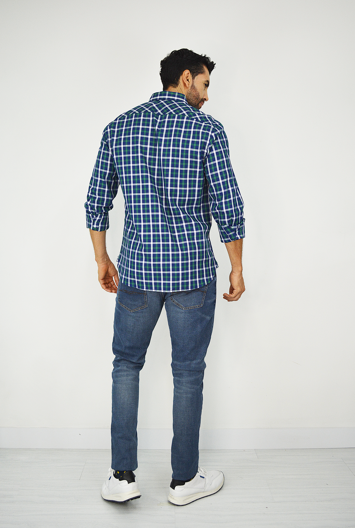Camisa manga larga a cuadros azul para Hombre CML3105