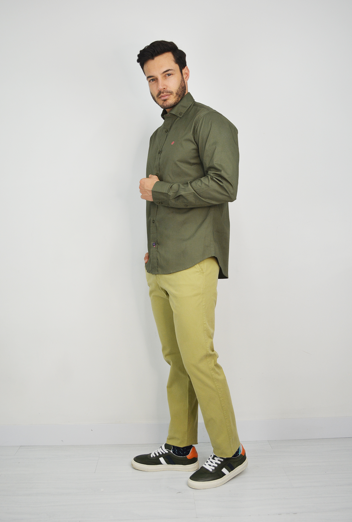 Camisa manga larga Verde  para hombre DMCML01-009