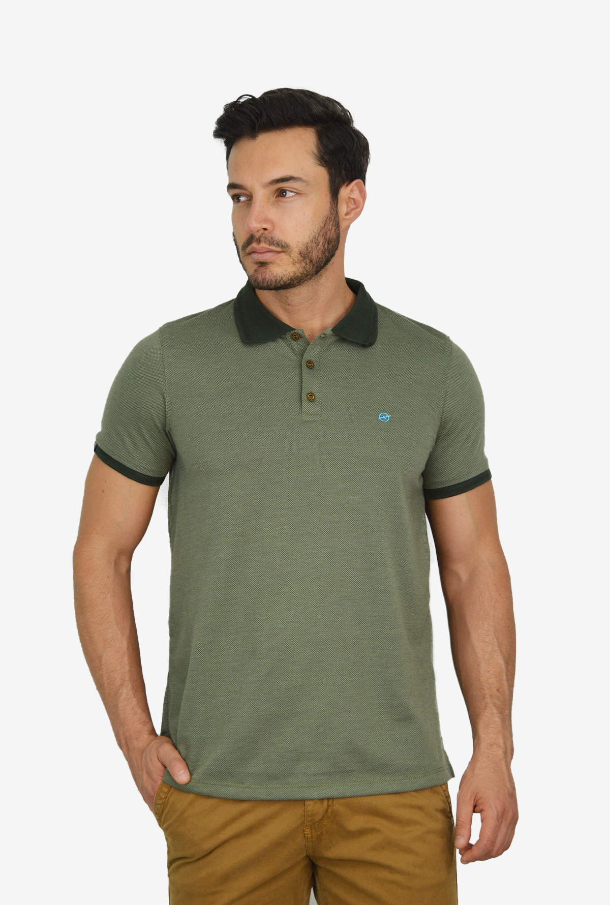Camiseta Verde Tipo Polo Para Hombre CPB017
