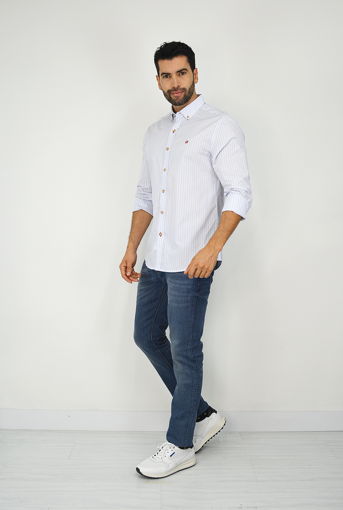 Camisa manga larga blanca con azul para Hombre CML3082