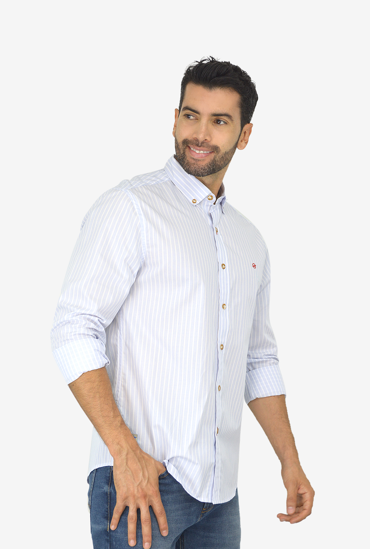 Camisa manga larga blanca con azul para Hombre CML3082