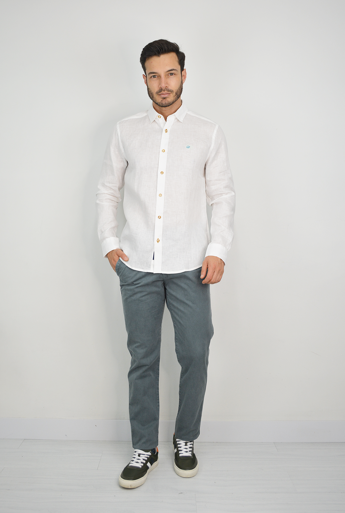 Camisa Manga Larga de Lino Blanca para Hombre CML3053