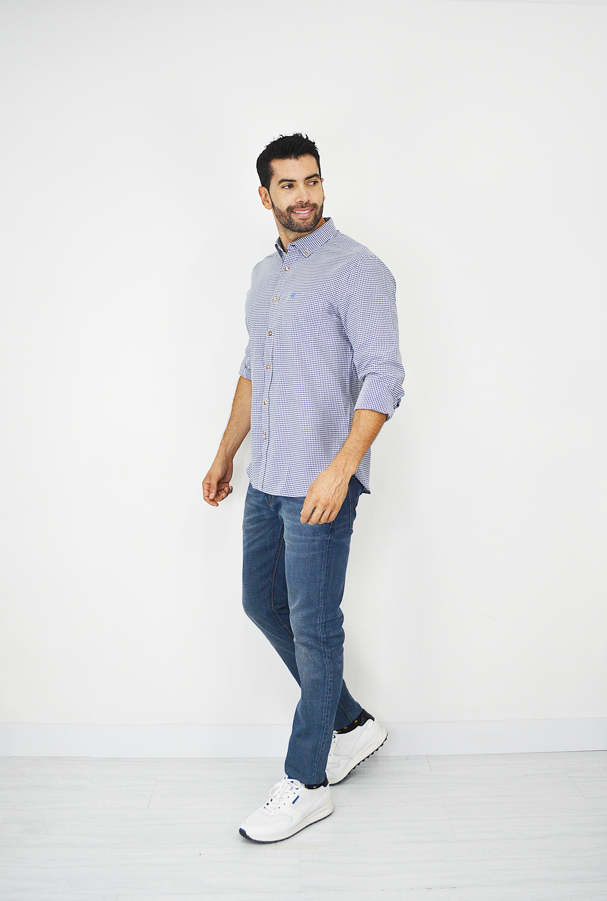 Camisa manga larga a cuadros Azul para Hombre CML3108