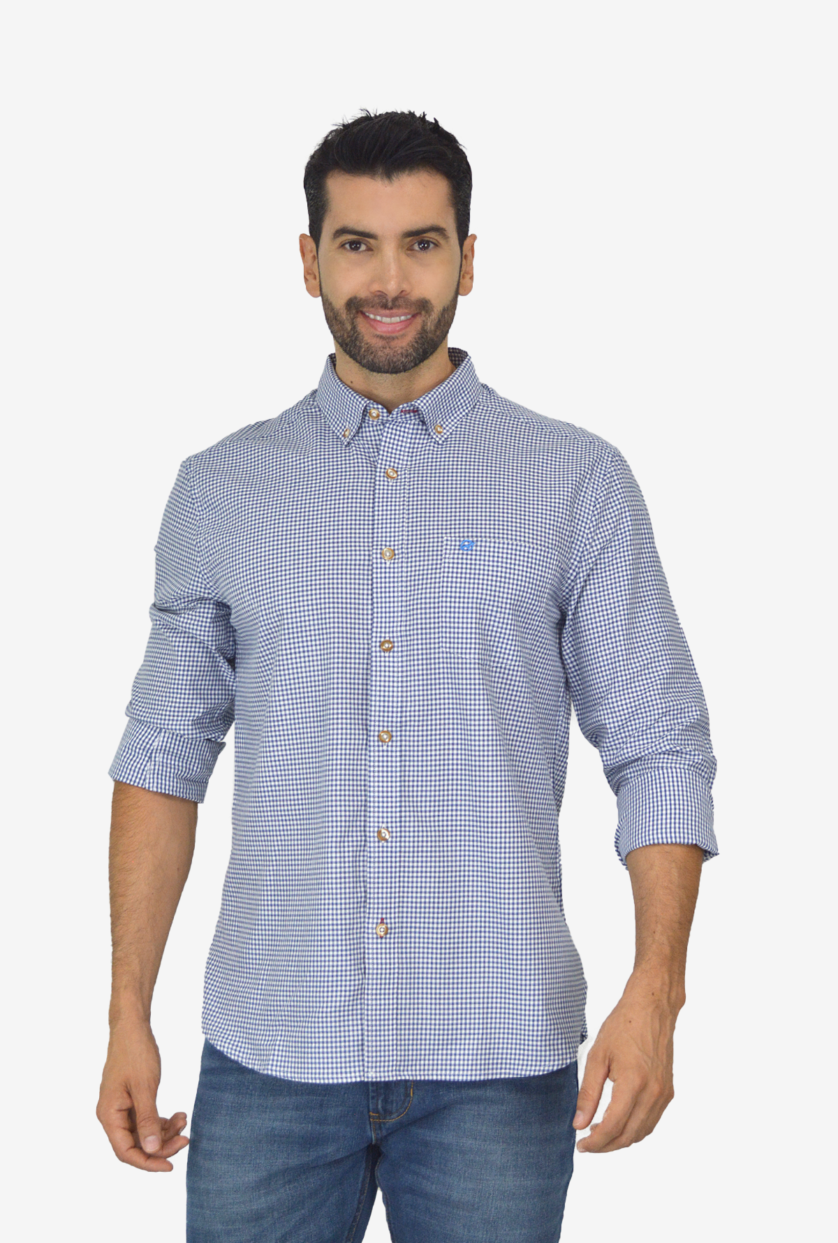 Camisa manga larga a cuadros Azul para Hombre CML3108