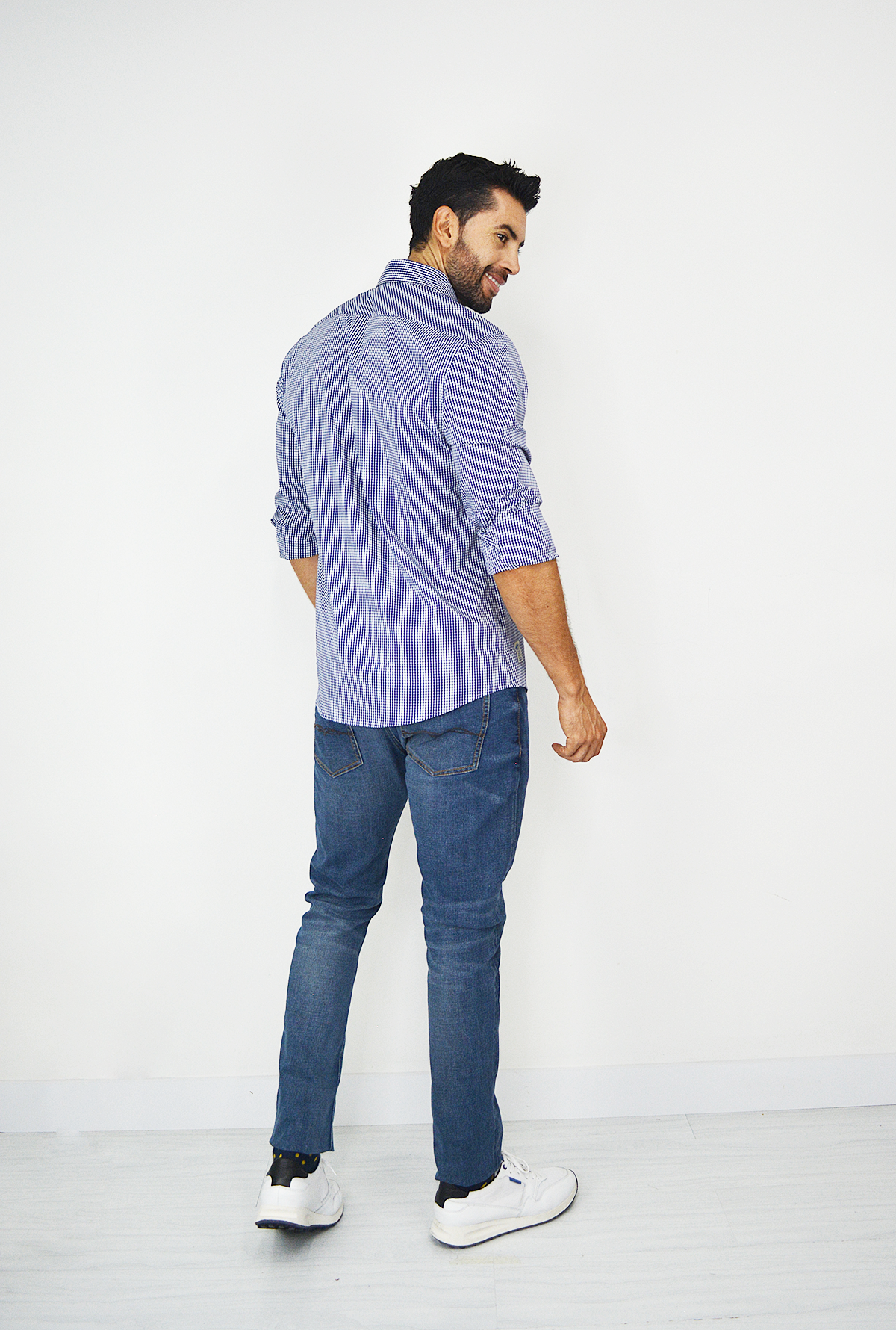 Camisa manga larga a cuadros Azul para Hombre CML3108