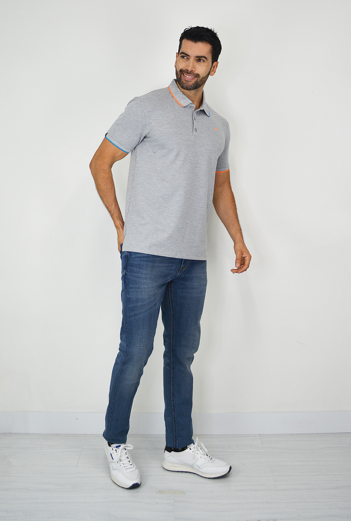 Camiseta Tipo Polo Para Hombre Gris CPB021